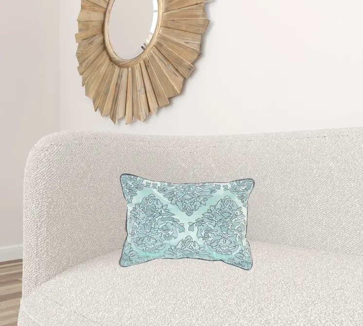 14" X 20" Mint Blue And Gray 100% Cotton Abstract Zippered Pillow