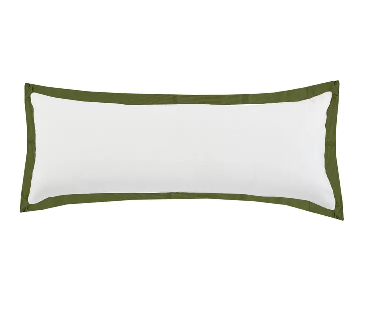 14" X 36" White And Moss Green 100% Cotton Geometric Zippered Pillow