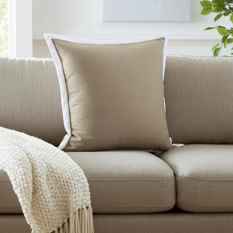 14" X 36" Beige And White 100% Cotton Geometric Zippered Pillow