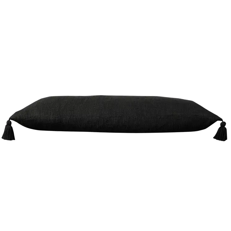 14" X 36" Black Cotton Throw Pillow with Tassels