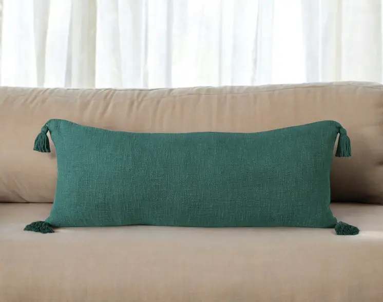 14" X 36" Emerald Cotton Throw Pillow with Tassels
