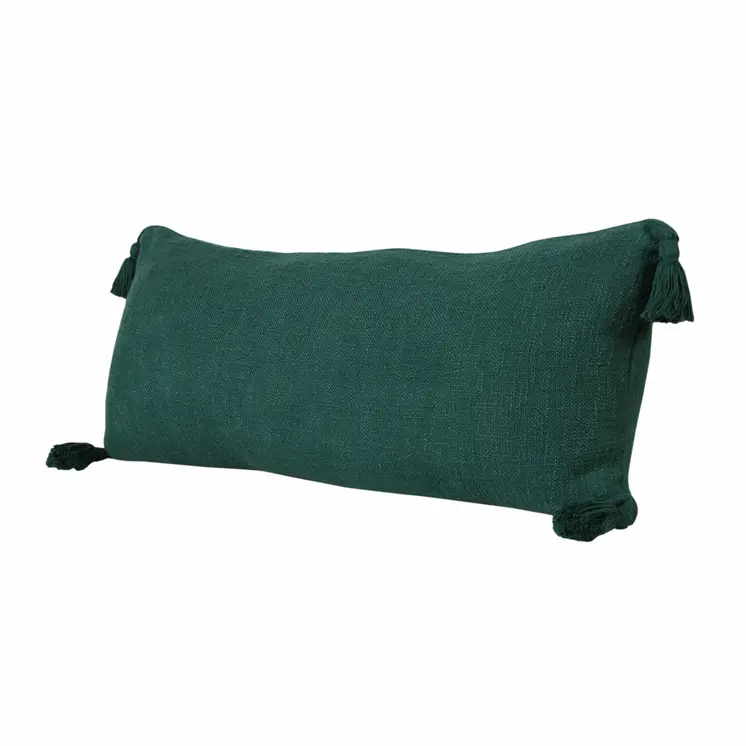14" X 36" Emerald Cotton Throw Pillow with Tassels