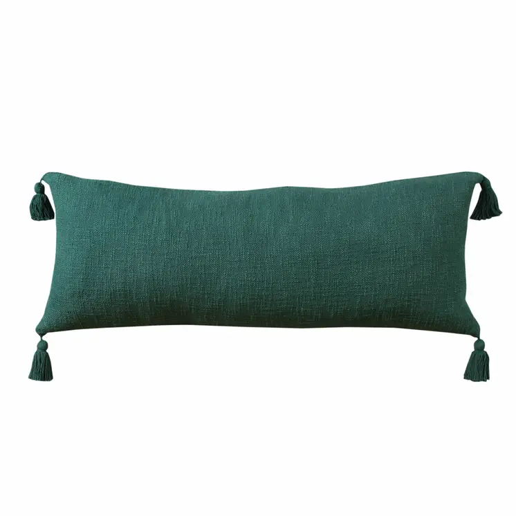 14" X 36" Emerald Cotton Throw Pillow with Tassels