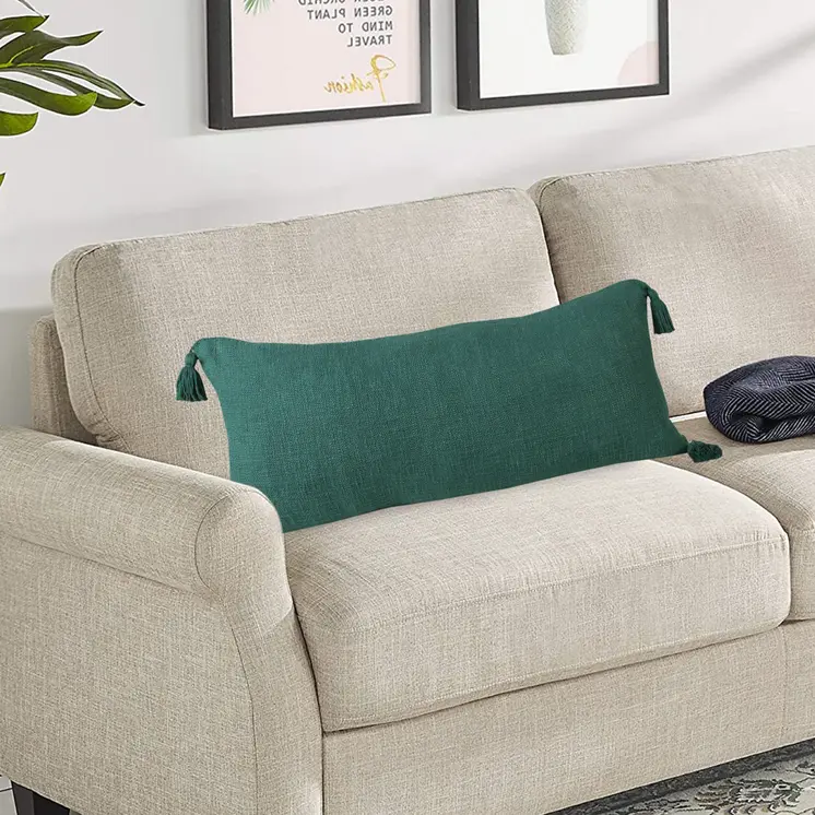 14" X 36" Emerald Cotton Throw Pillow with Tassels
