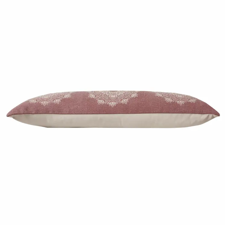 14" X 36" Dusty Rose And White Cotton Medallion Throw Pillow