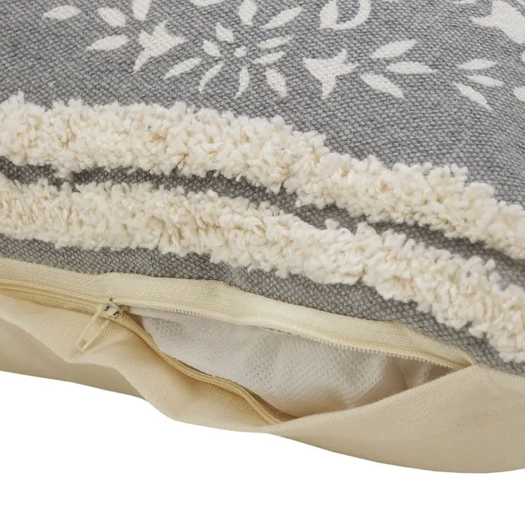 14" X 36" Gray And White Cotton Medallion Throw Pillow
