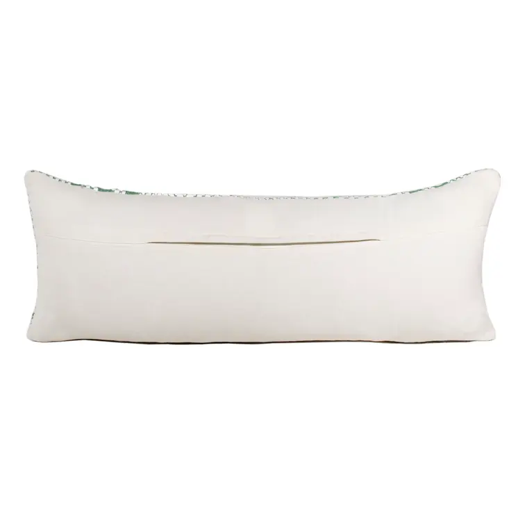 14" X 36" Green And White 100% Cotton Geometric Zippered Pillow