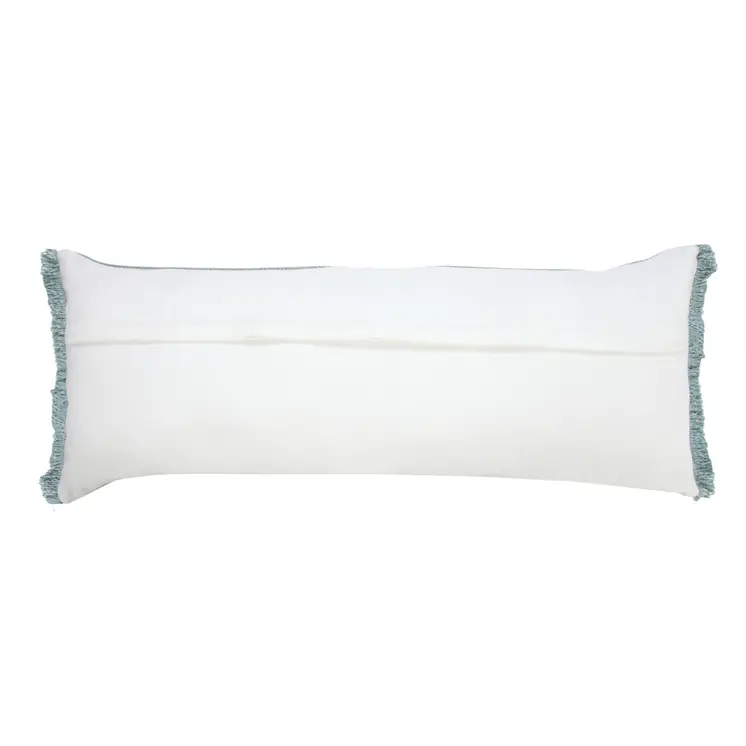 14" X 36" Light Blue Cotton Lumbar Throw Pillow With Fringe