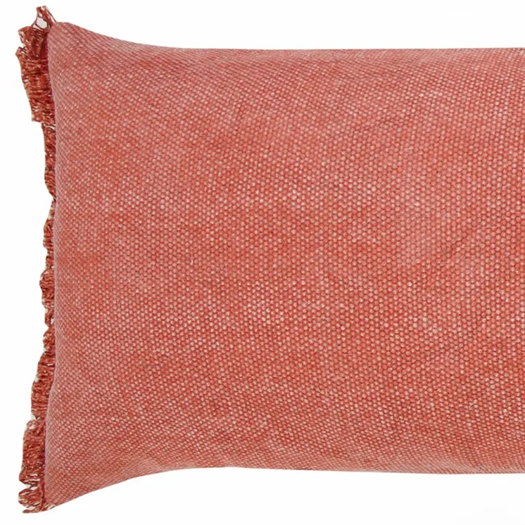14" X 36" Rose Pink Stonewashed Cotton Throw Pillow With Fringe
