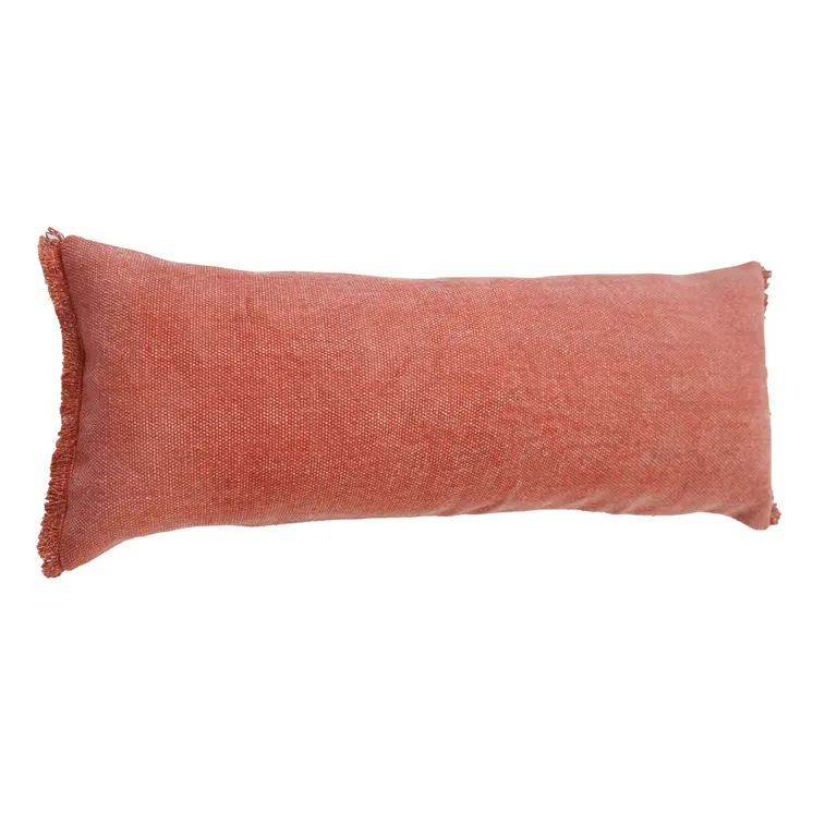 14" X 36" Rose Pink Stonewashed Cotton Throw Pillow With Fringe