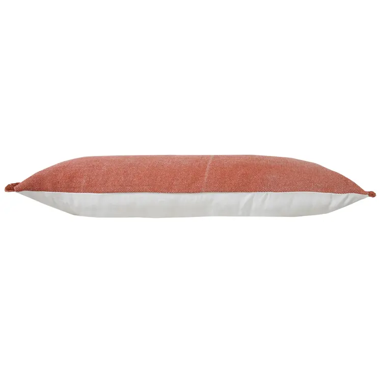 14" X 36" Rose Pink Stonewashed Cotton Throw Pillow With Fringe