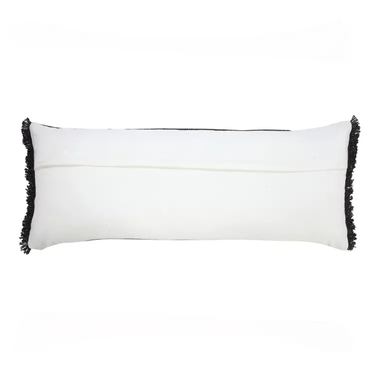 14" X 36" Black Stonewashed Cotton Throw Pillow With Fringe