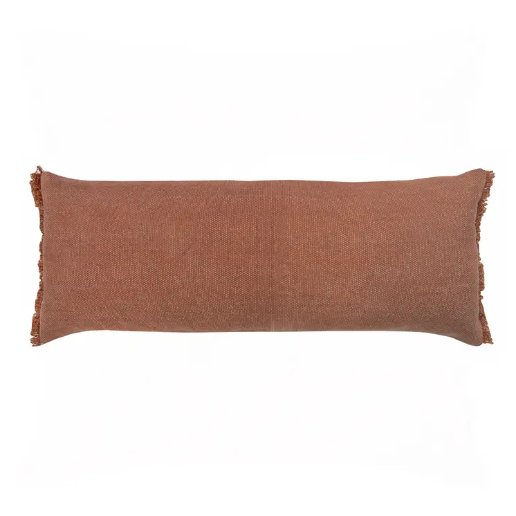 14" X 36" Terra Cotta Stonewashed Cotton Throw Pillow With Fringe