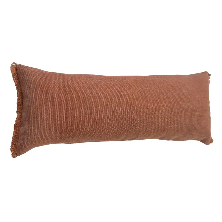 14" X 36" Terra Cotta Stonewashed Cotton Throw Pillow With Fringe