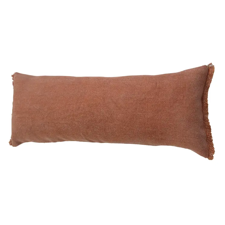 14" X 36" Terra Cotta Stonewashed Cotton Throw Pillow With Fringe