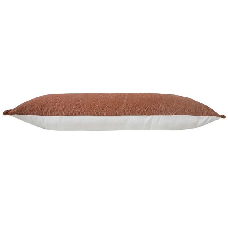 14" X 36" Terra Cotta Stonewashed Cotton Throw Pillow With Fringe