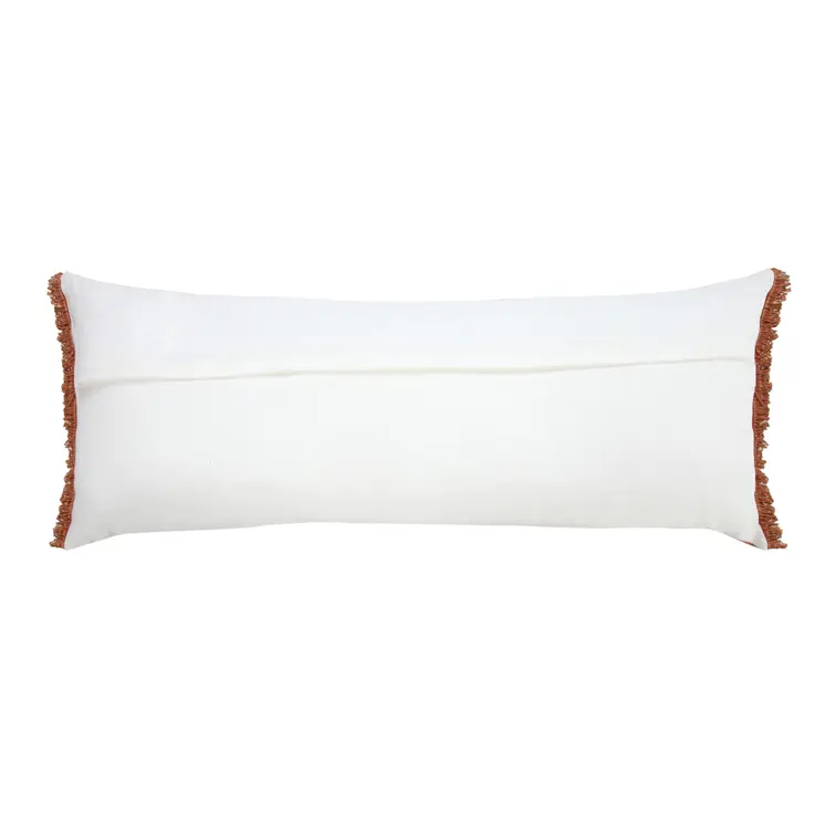 14" X 36" Terra Cotta Stonewashed Cotton Throw Pillow With Fringe