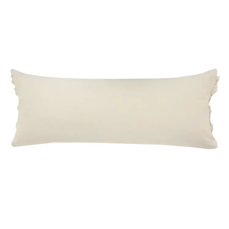 14" X 36" Cream Gray And Tan Cotton Striped Throw Pillow