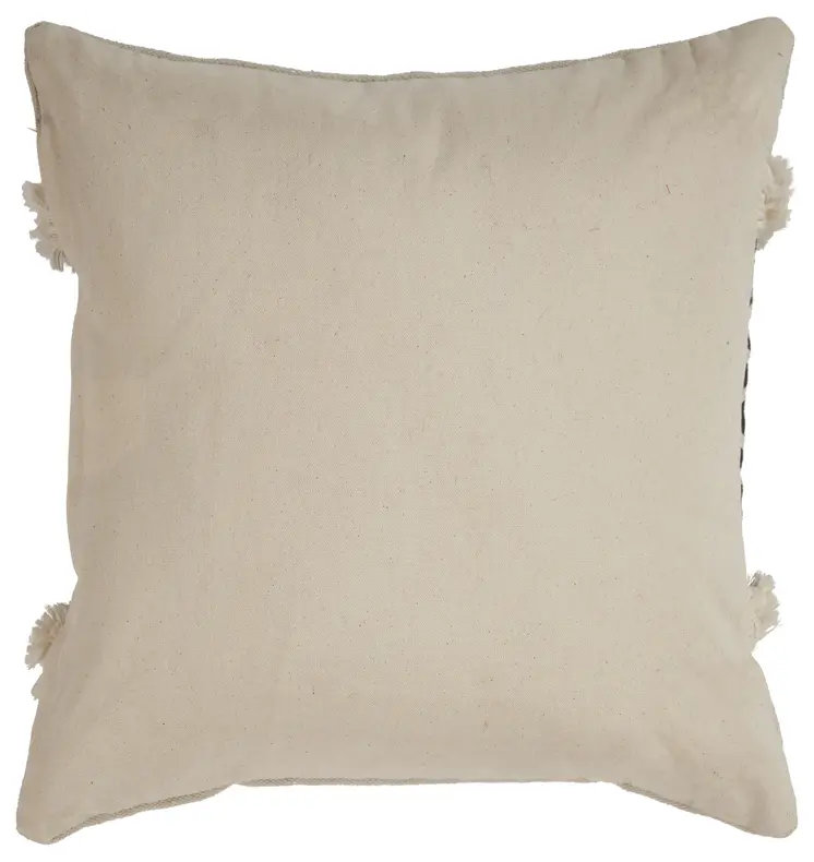 18" X 18" Tan and Black Geometric Cotton Zippered Pillow With Shag