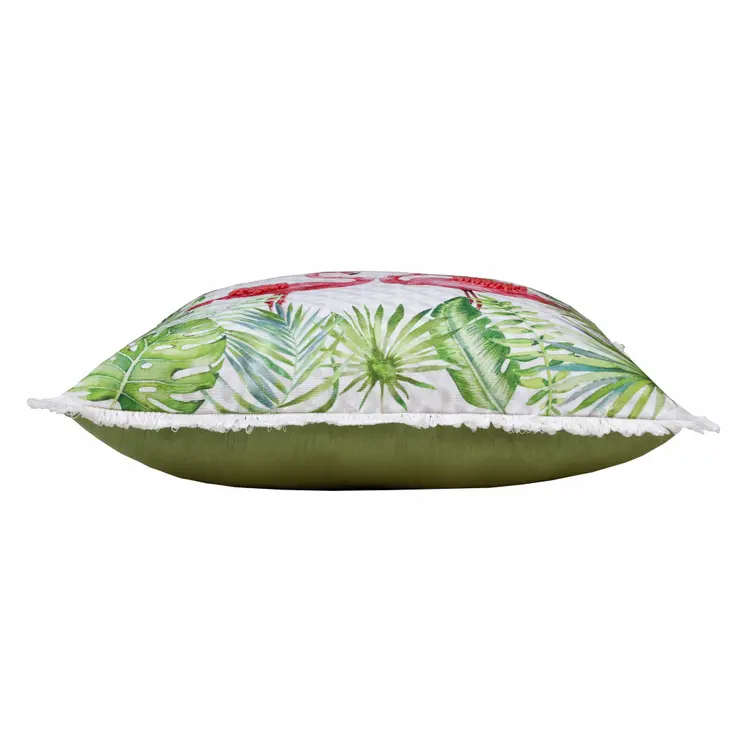 20" Green Pink And White Fabric Bird Throw Pillow