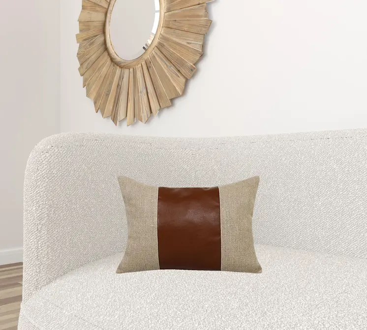 14" X 20" Tan And Brown Linen Striped Zippered Pillow