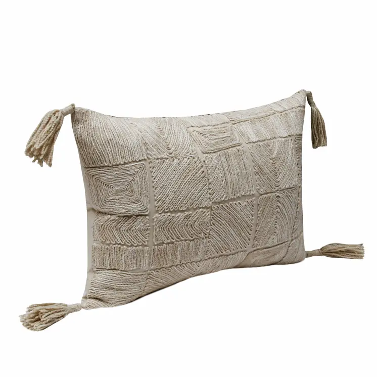 14" X 20" Tan And Beige 100% Cotton Abstract Zippered Pillow