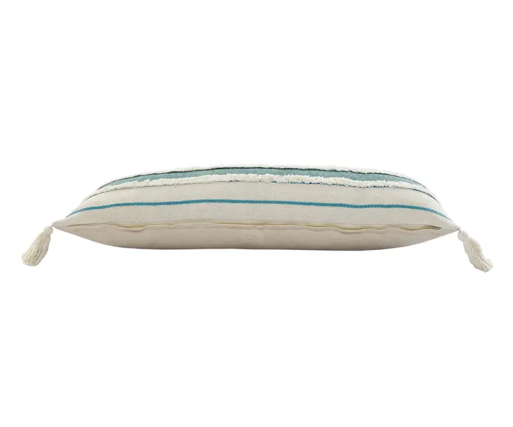 14" X 36" Blue And Off-White 100% Cotton Striped Zippered Pillow