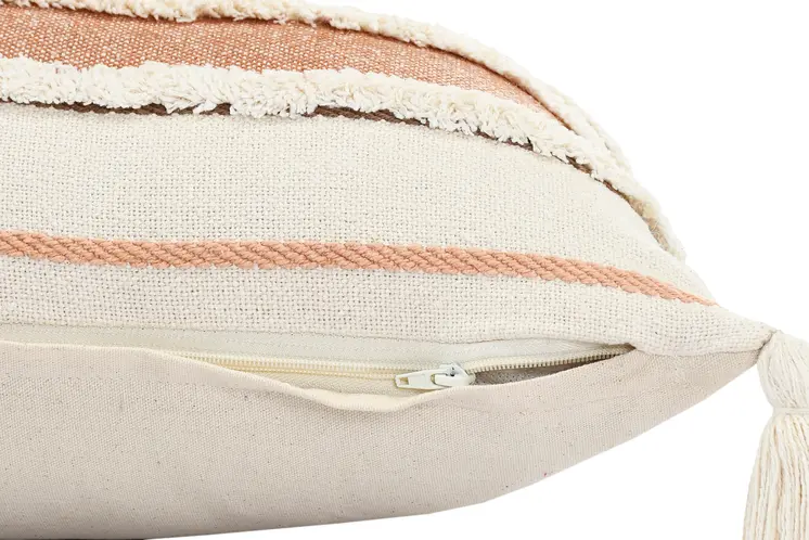 14" X 36" Brown Peach And Tan Cotton Striped Throw Pillow