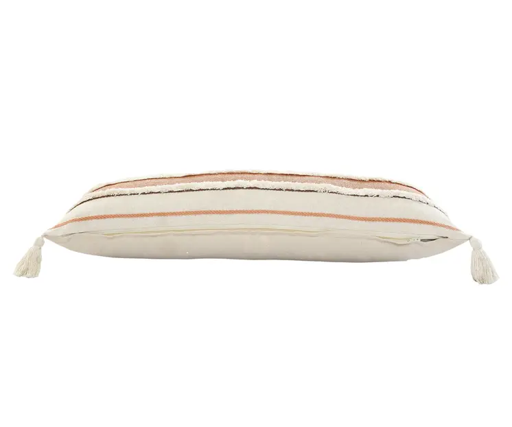 14" X 36" Brown Peach And Tan Cotton Striped Throw Pillow