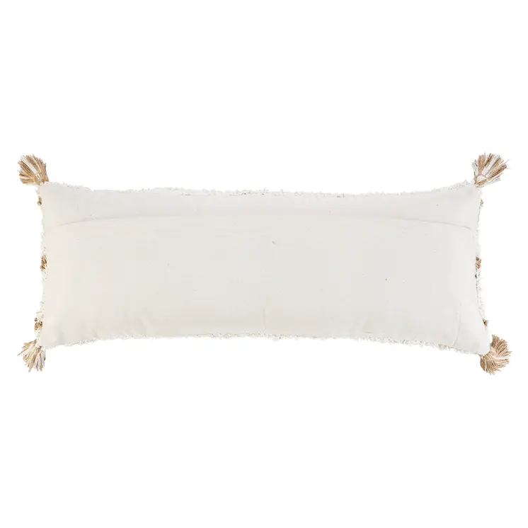 14" X 36" White And Tan 100% Cotton Geometric Zippered Pillow
