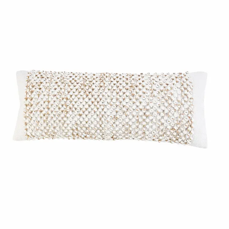 14" X 36" Tan And White Cotton Abstract Throw Pillow