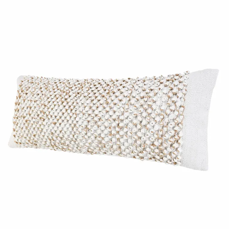 14" X 36" Tan And White Cotton Abstract Throw Pillow