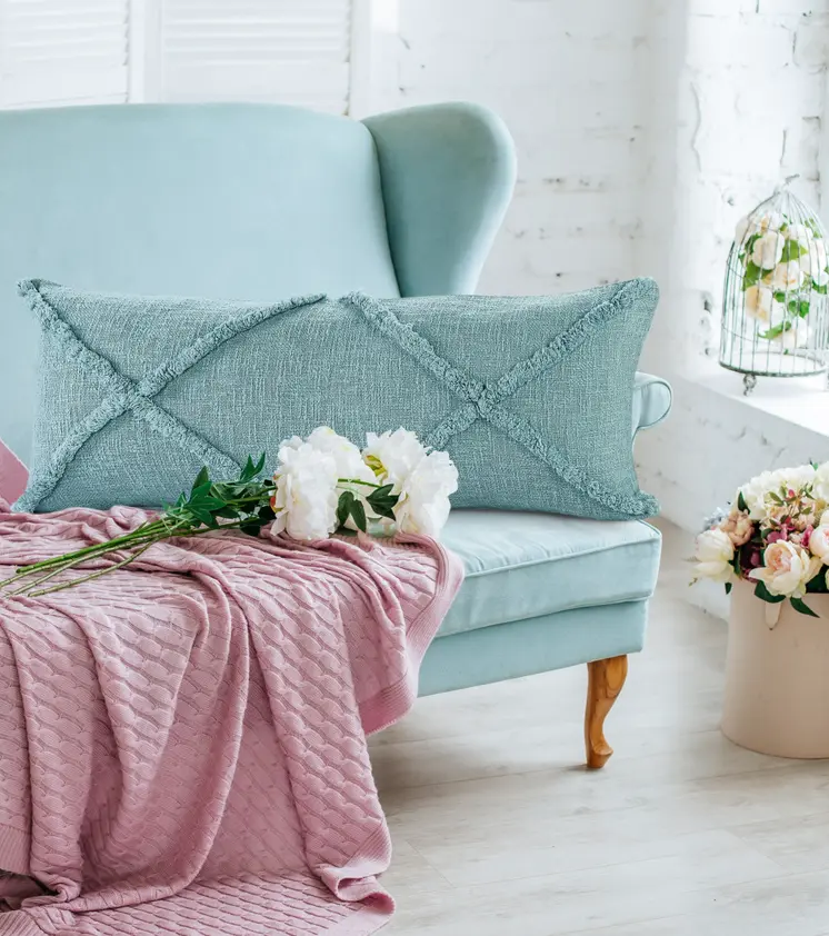 14" X 36" Aqua Cotton Throw Pillow