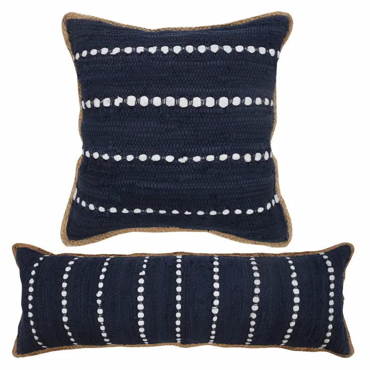 14" X 36" Blue and Beige Lumbar Throw Pillow