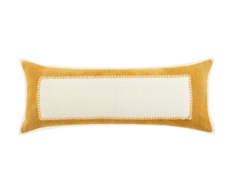 14" X 36" Golden Yellow And Cream 100% Cotton Zippered Pillow