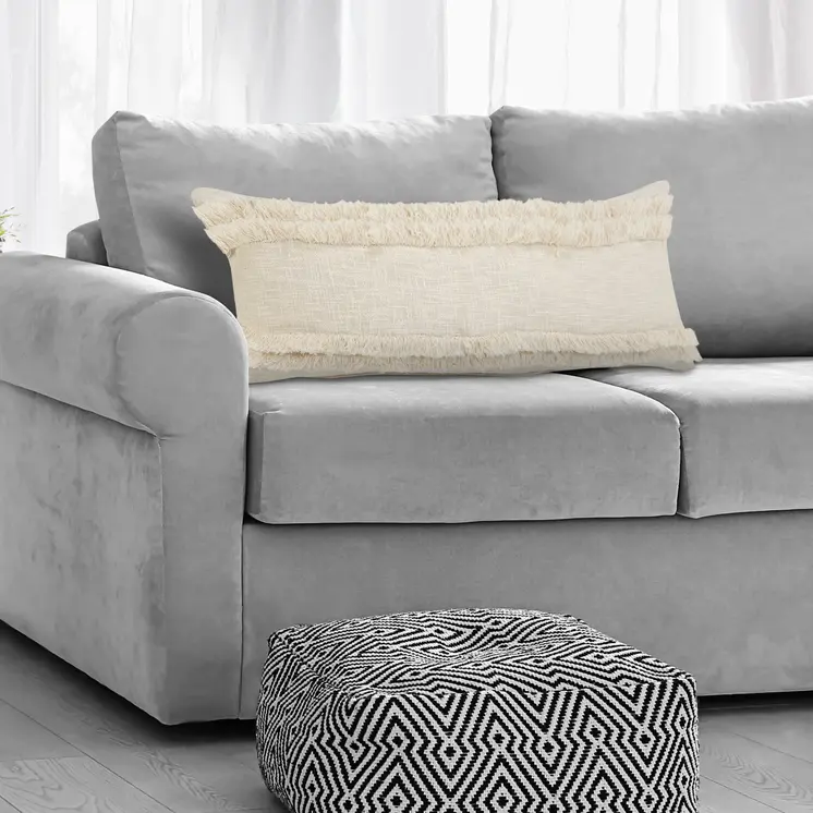14" X 36" Cream Cotton Throw Pillow with Fringe