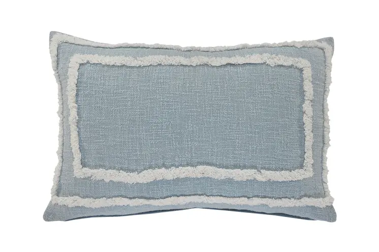 16" X 24" Sky Blue And White Cotton Geometric Throw Pillow