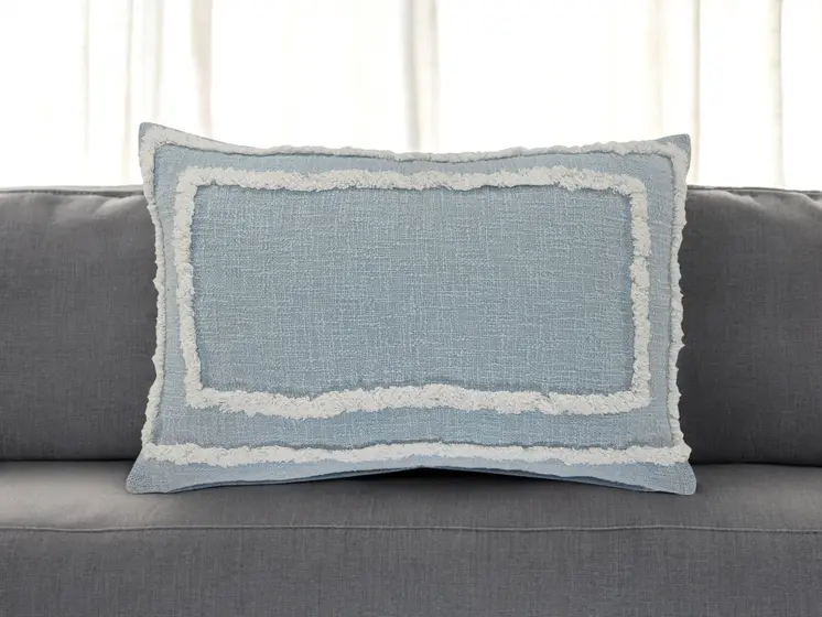 16" X 24" Sky Blue And White Cotton Geometric Throw Pillow