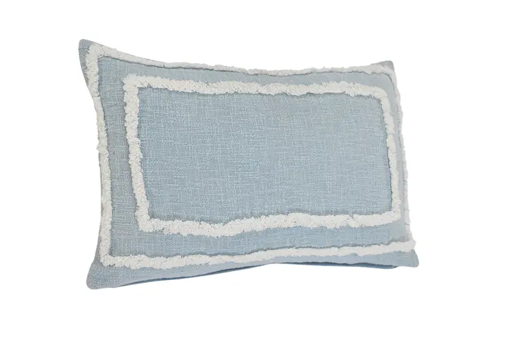 16" X 24" Sky Blue And White Cotton Geometric Throw Pillow