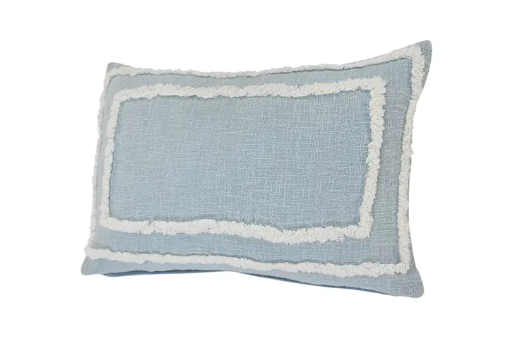 16" X 24" Sky Blue And White Cotton Geometric Throw Pillow