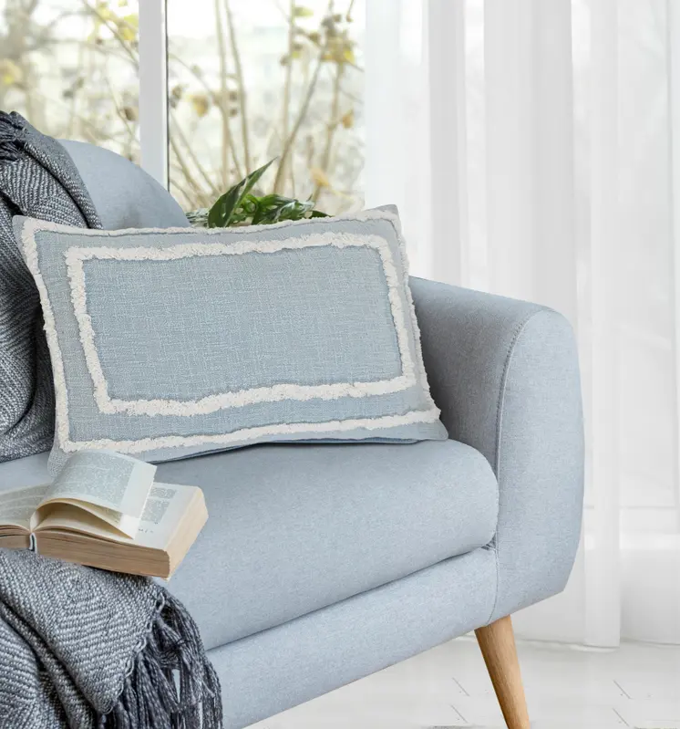 16" X 24" Sky Blue And White Cotton Geometric Throw Pillow