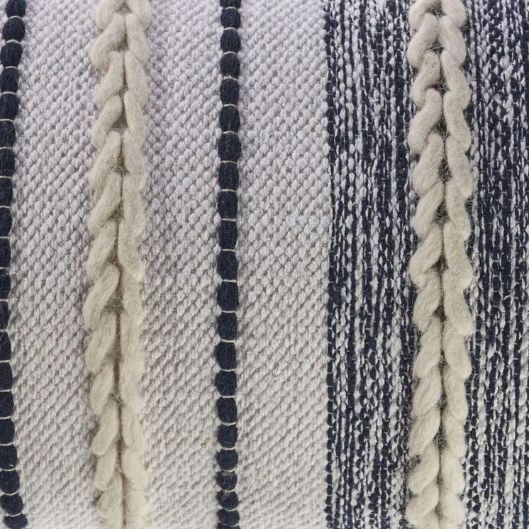14" X 28" Navy And White 100% Cotton Geometric Zippered Pillow