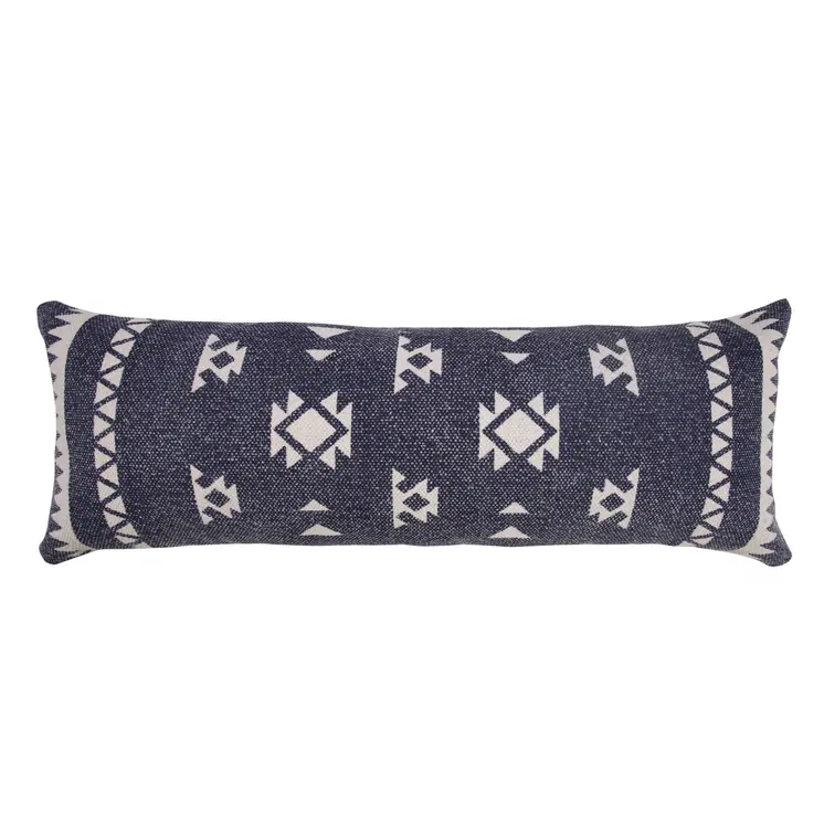 14" X 36" Navy Blue And White Cotton Geometric Throw Pillow