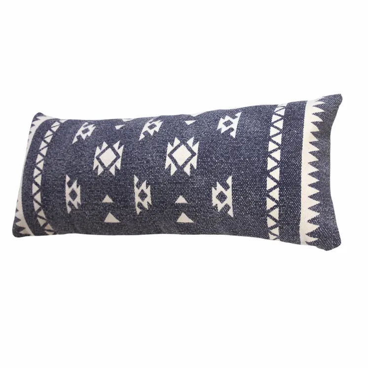 14" X 36" Navy Blue And White Cotton Geometric Throw Pillow