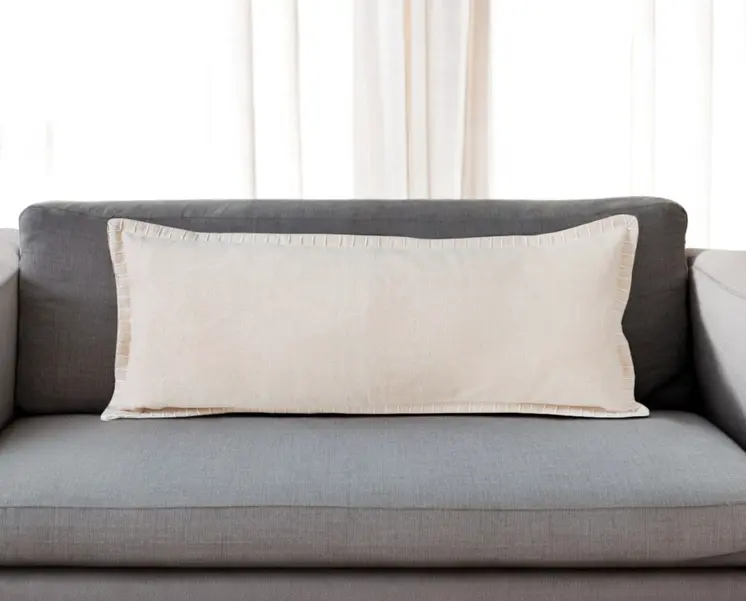 14" X 36" Beige Cotton Throw Pillow
