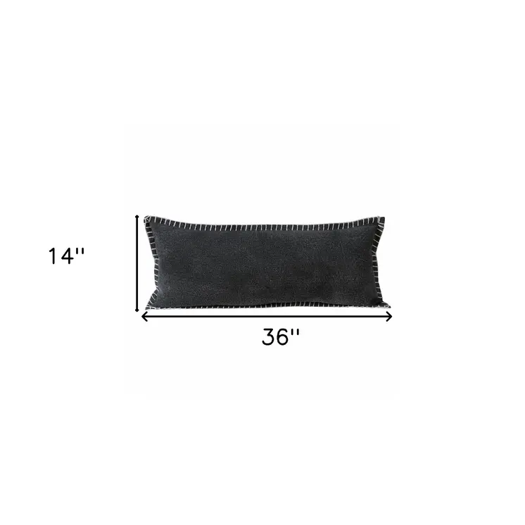 14" X 36" Black Cotton Throw Pillow