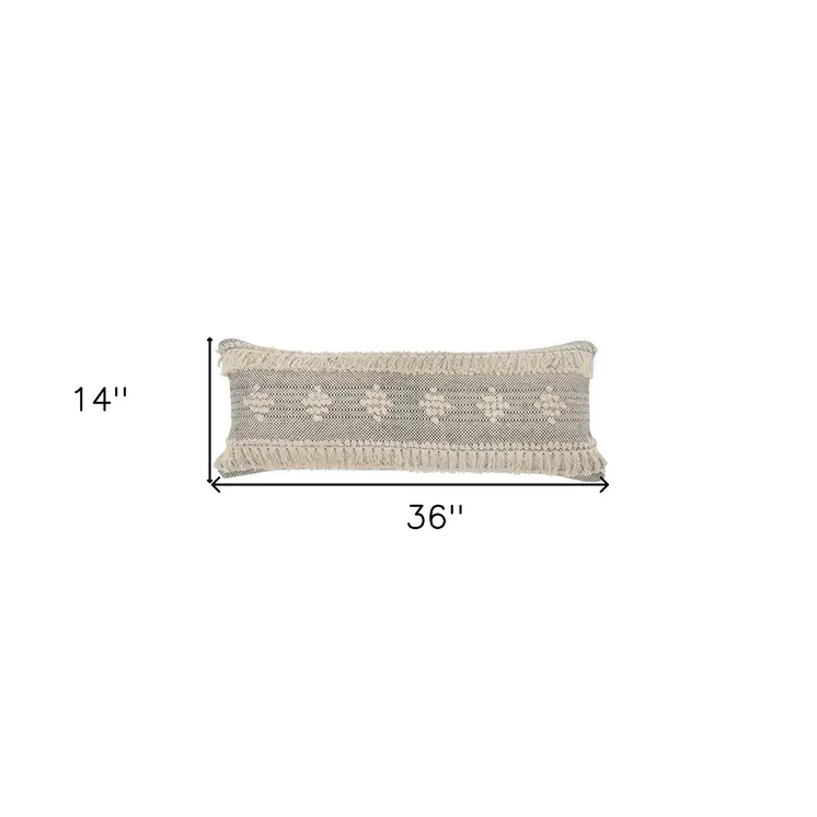 14" X 36" Gray And Taupe Cotton Geometric Throw Pillow