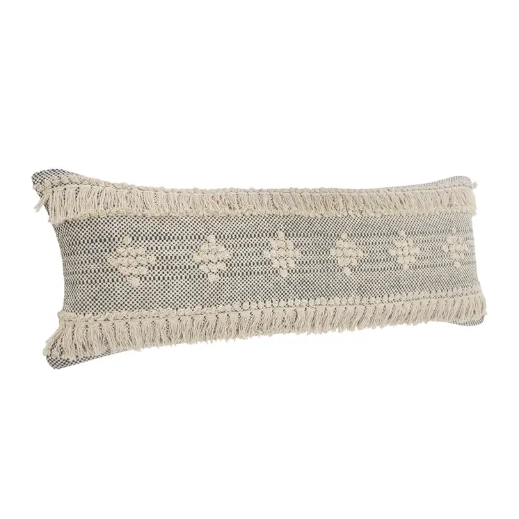 14" X 36" Gray And Taupe Cotton Geometric Throw Pillow