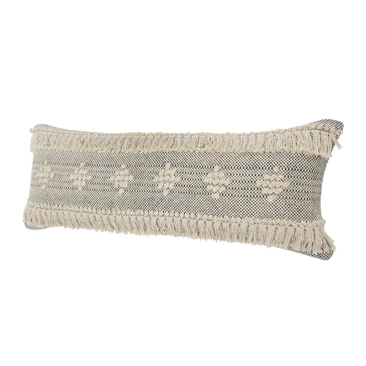 14" X 36" Gray And Taupe Cotton Geometric Throw Pillow