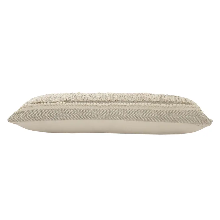 14" X 36" Beige And Gray Cotton Chevron Throw Pillow